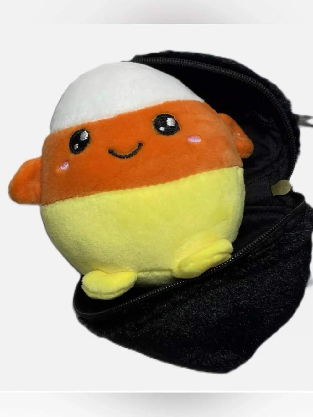 NEW!! Mini Halloween Candy Corn Plush In Black Cat Costume Keychain (NWT)